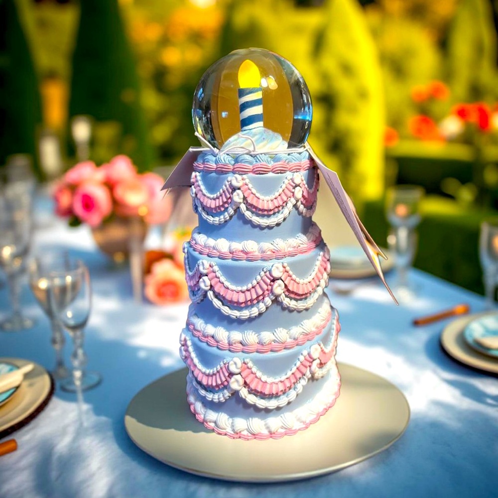 Whimsical NWT Birthday LED Pink & Blue Resin Celebration Birthday Layered Cake - Picture 1 of 9
